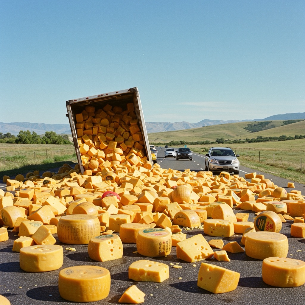 What happened when two trucks hauling cheese ran into each other going&nbsp;55MPH?