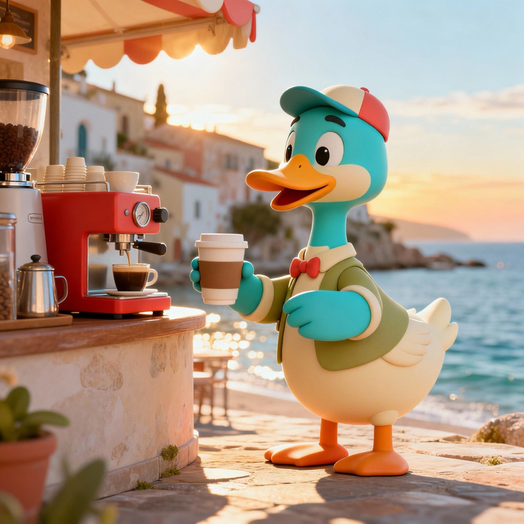 How does a duck pay for his&nbsp;coffee?