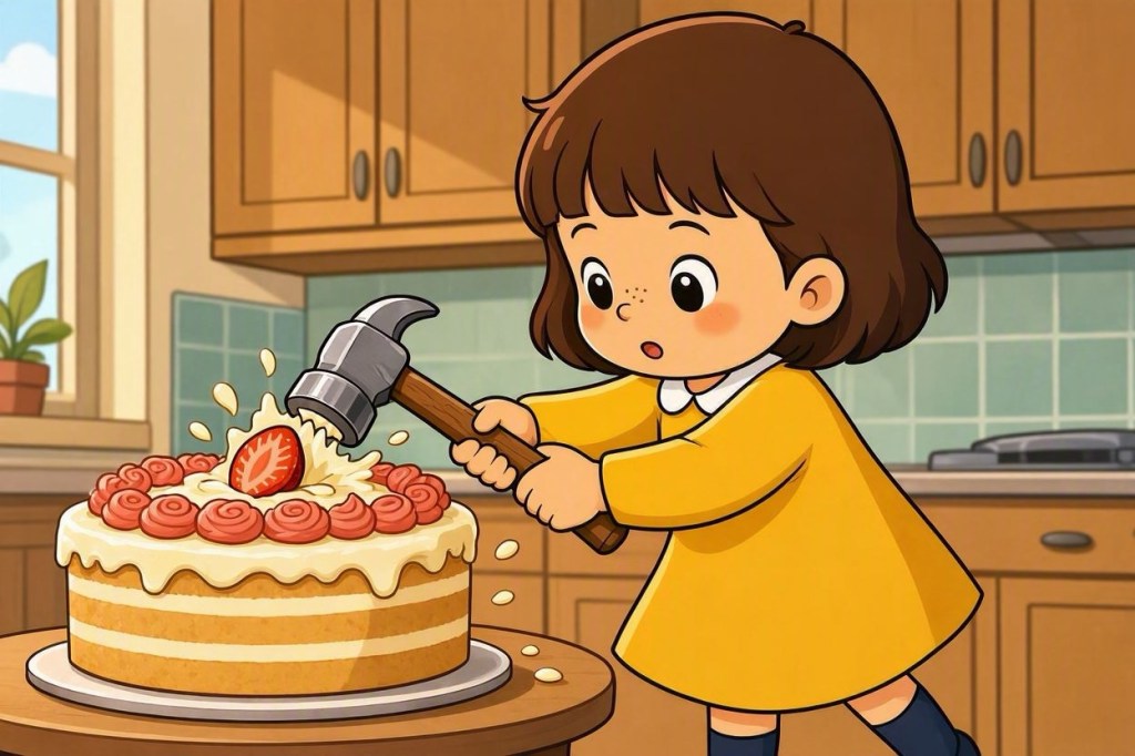 Why did the little girl hit her birthday cake with a&nbsp;hammer?